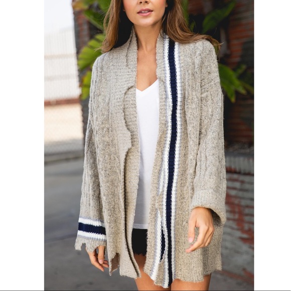 Charcoal Distressed Varsity Soft cozy Cardigan - Picture 4 of 6